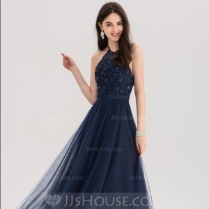 JJs House Navy High Neck Gown